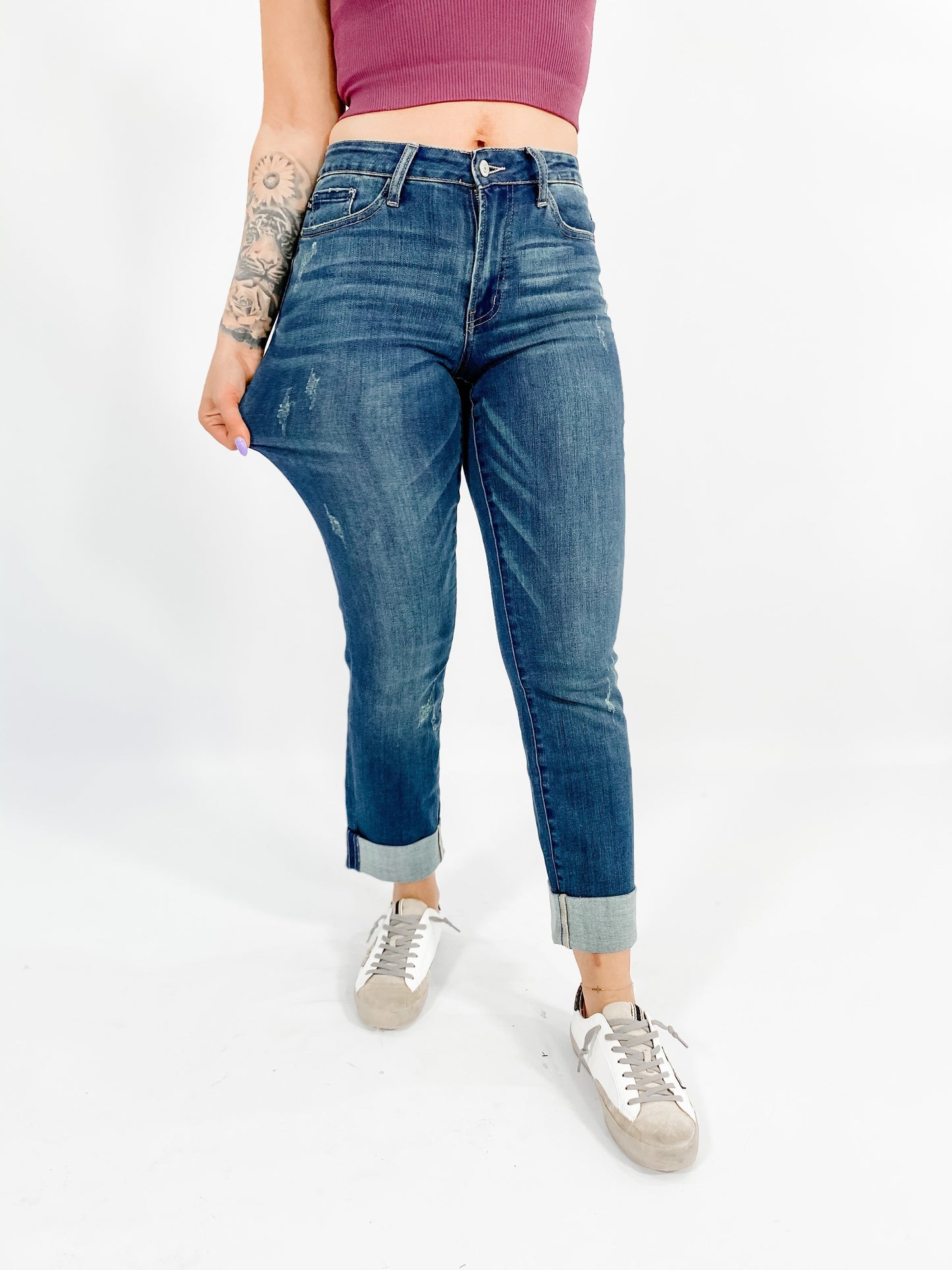 Judy Blue midrise double cuff long boyfriend