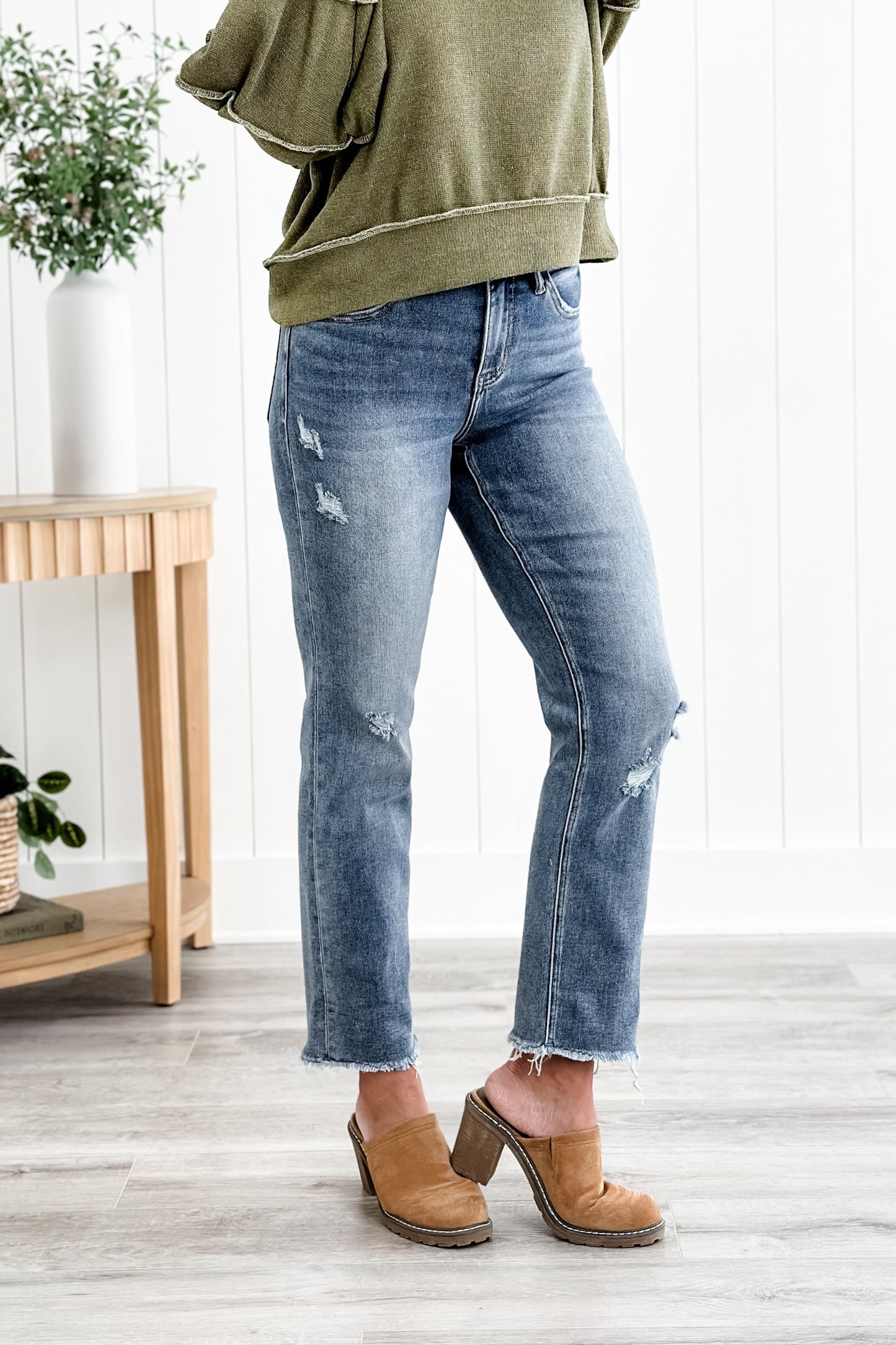 Lovervet High Rise Medium Wash Distressed Straight Leg Jeans