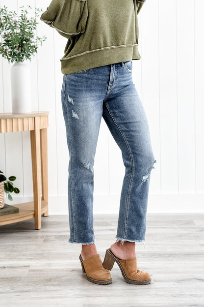 Lovervet High Rise Medium Wash Distressed Straight Leg Jeans