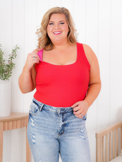 Plus/Reg Sleeveless Ribbed Knit Reversible Bodysuit (Multiple Colors)