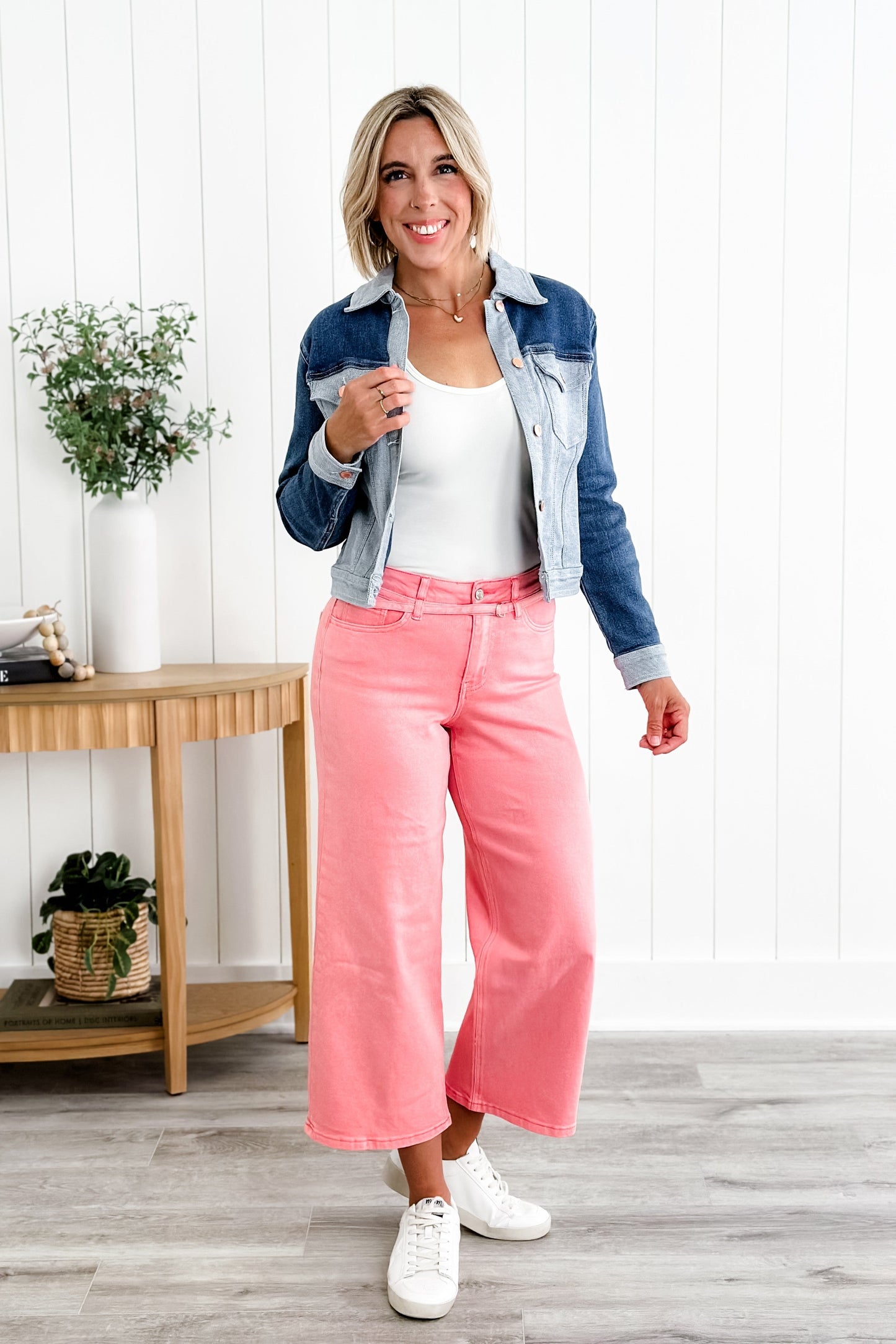 Vervet High Rise Blush Wide Leg Jeans With Belt