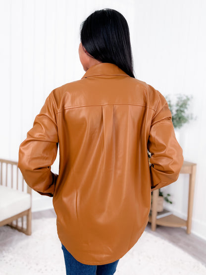Vegan Leather Long Sleeve Button Down Shacket (Multiple Colors)