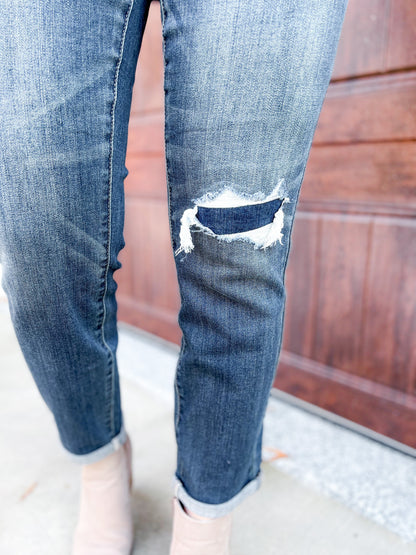 Judy Blue Eight Days A Week Vintage Wash Distressed Knee Patch Boyfriend Jean