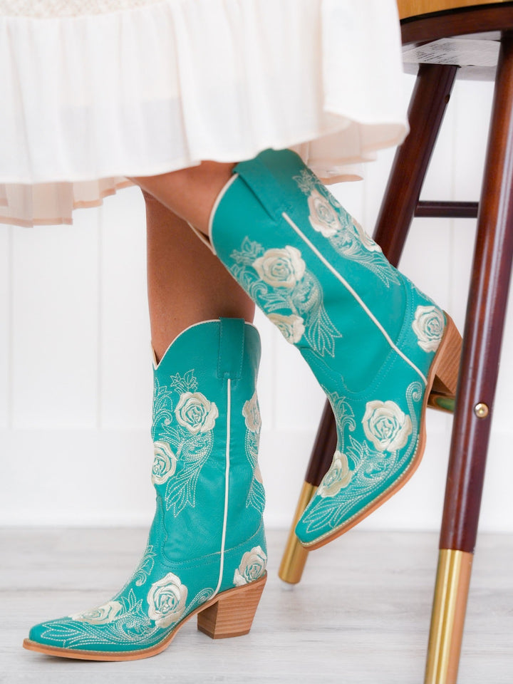 Floral Stitched Western Style Boots