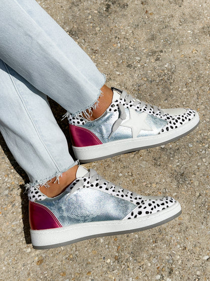 Shu Shop Silver Snake with Spotted Trim Sneakers