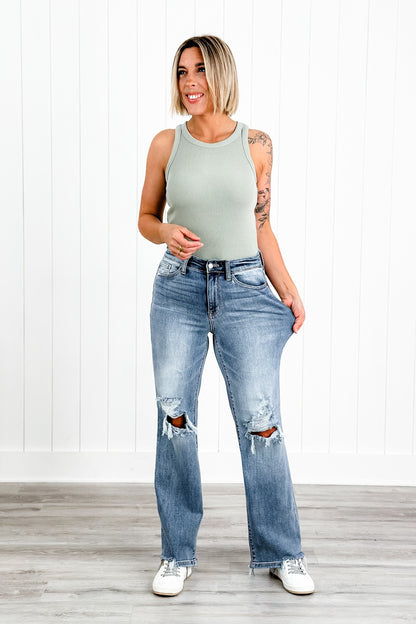 Judy Blue Wonderwall High Rise 90s Destroyed Knee Straight Leg Jeans