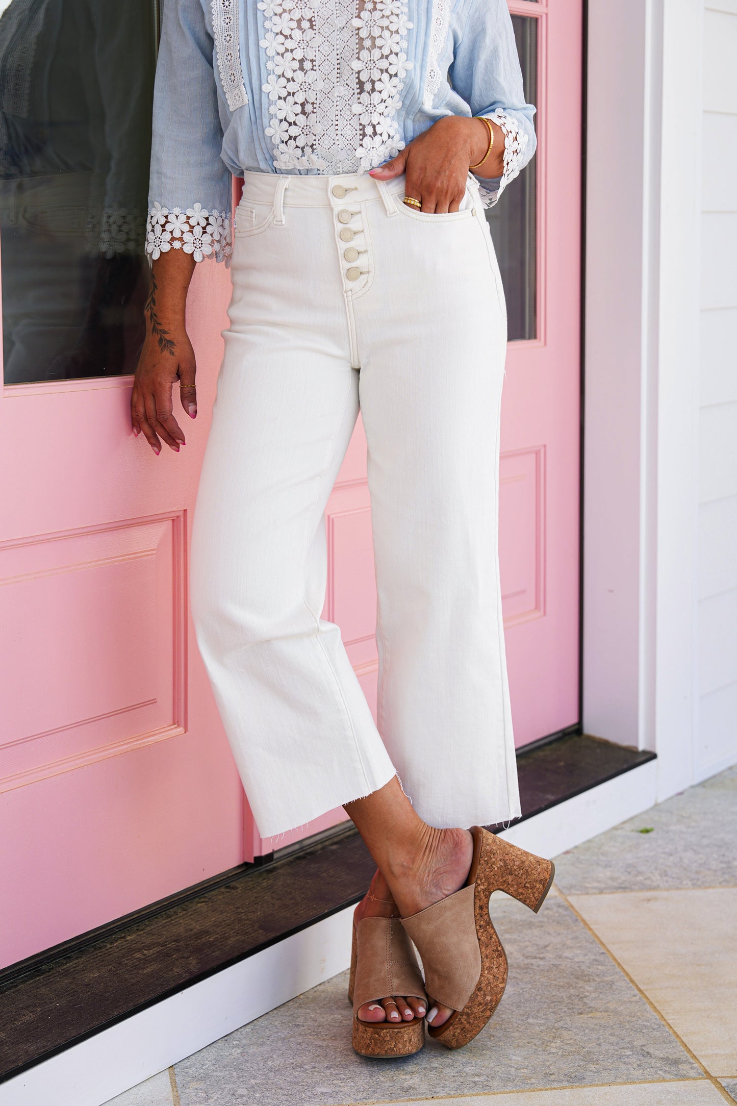 Judy Blue Shine Bright Cropped Wide Leg Jeans With Button