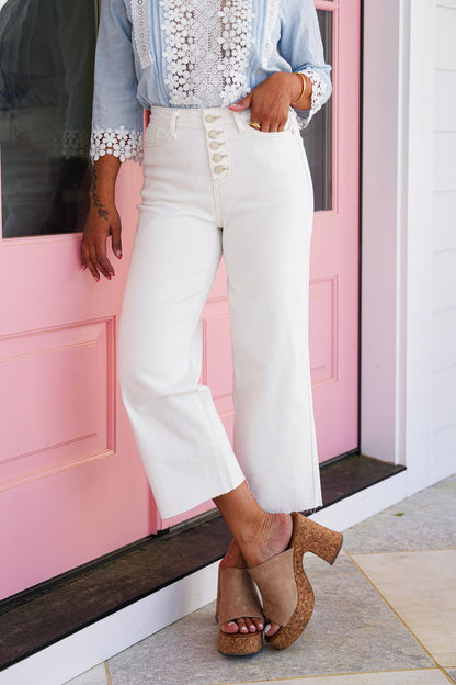 Judy Blue Shine Bright Cropped Wide Leg Jeans With Button