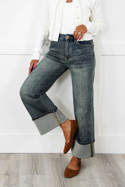 Special A High Rise Dark Wash Straight Wide Leg Jeans