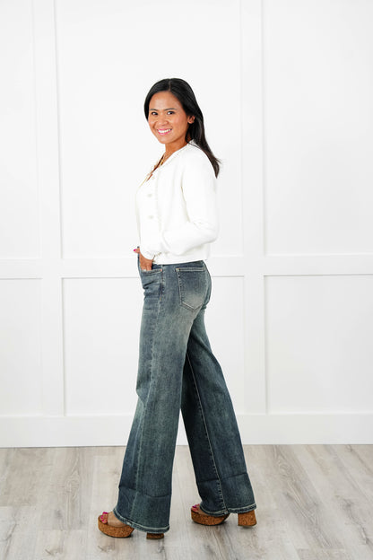 Special A High Rise Dark Wash Straight Wide Leg Jeans