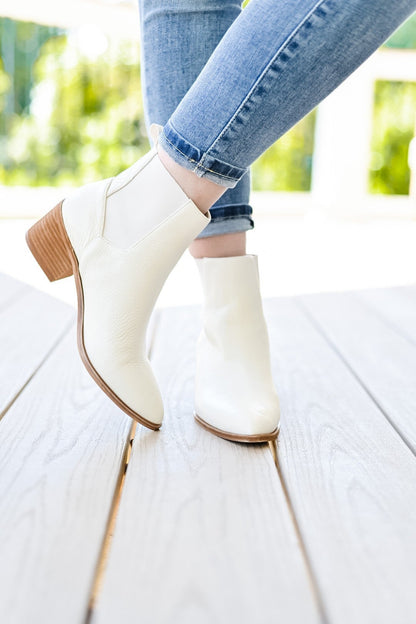 Soft Cow Leather & Elastic Sides Slip On White Chelsea Bootie With Heel