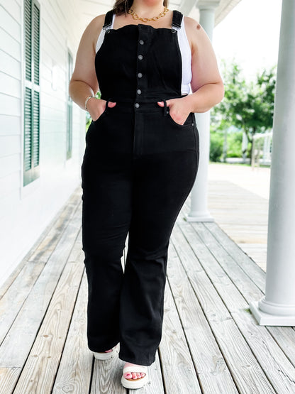 Judy Blue Black High Rise Tummy Control Top Flare Overalls