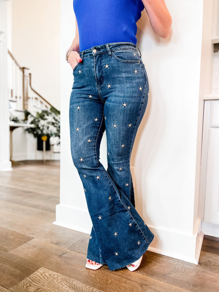 Judy Blue Star Embroidery Super flare