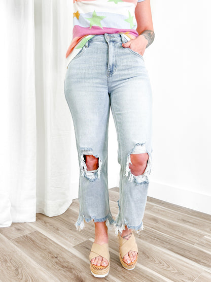 Risen The Alexandra (my fave!!) Light Wash High Rise Straight Leg Cropped Jeans