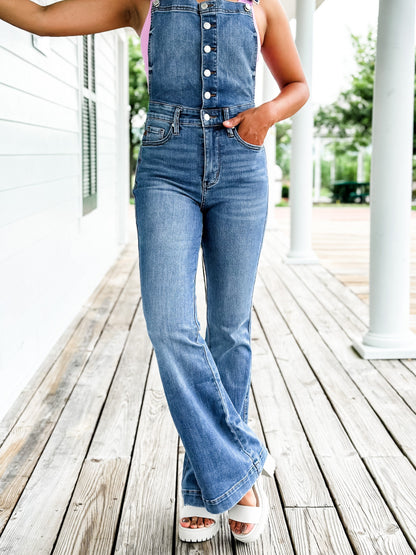 Judy Blue High Rise Control Top Non Distressed Flare Overall