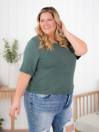 Plus/Reg Solid Short Cuffed Sleeve Top (Multiple Colors)