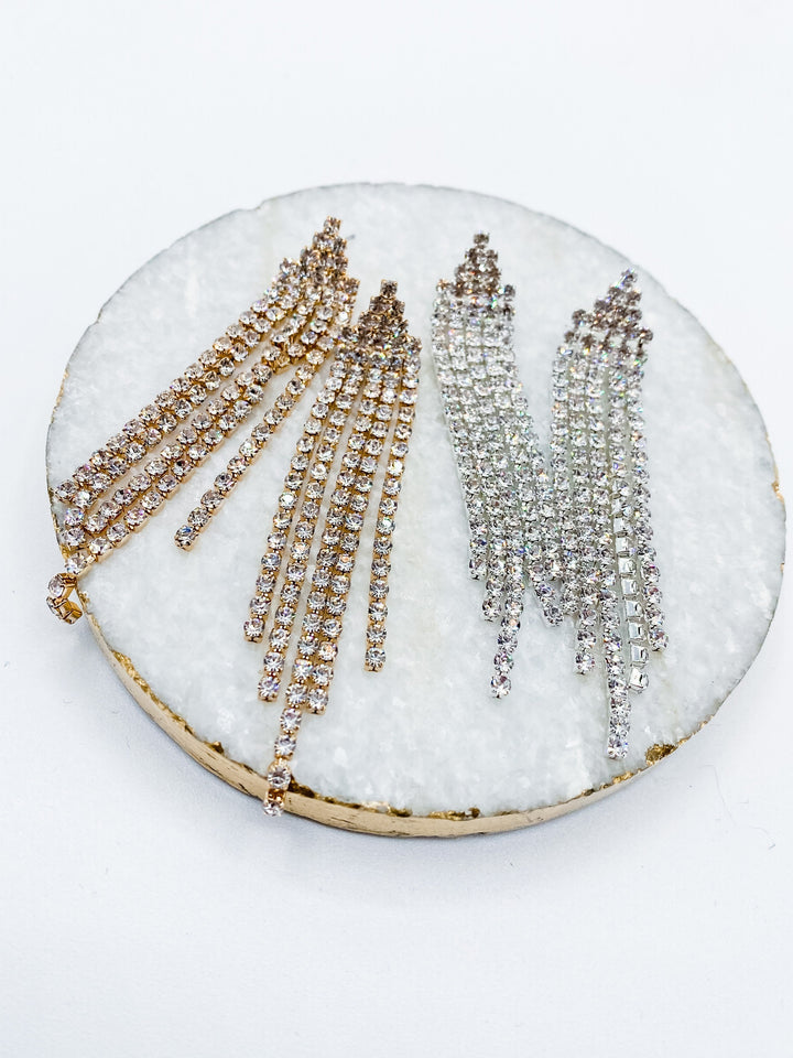 Dangle Tassel Crystal Paved Earrings
