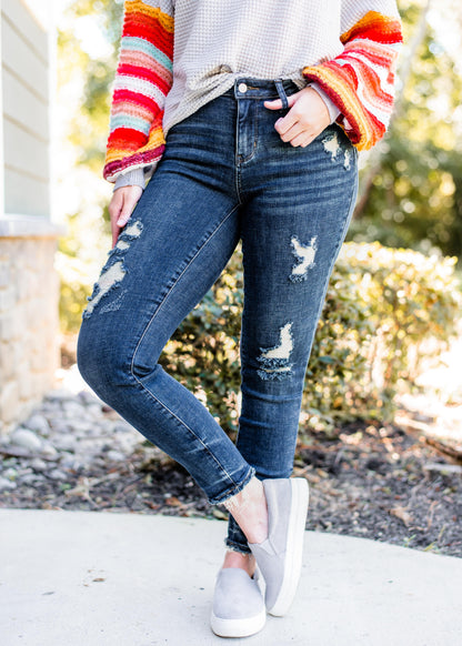 Judy Blue Dark Wash Distressed Relaxed Fit Jeans