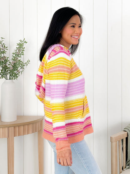 Multi Colored Stripe Long Sleeve Pullover Hoodie Sweater