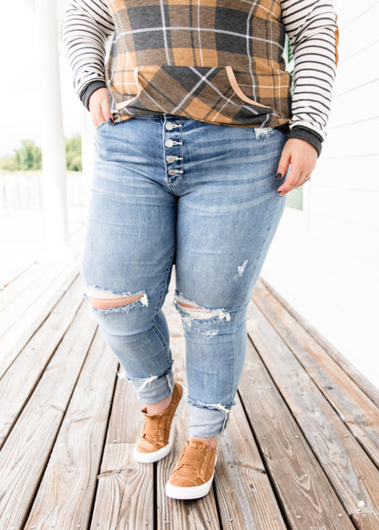 Judy Blue FIREFLY Button Fly Distressed Boyfriend Jeans