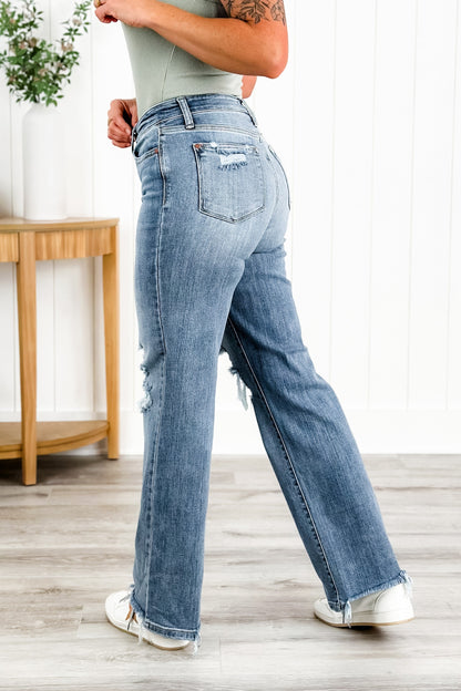 Judy Blue Wonderwall High Rise 90s Destroyed Knee Straight Leg Jeans