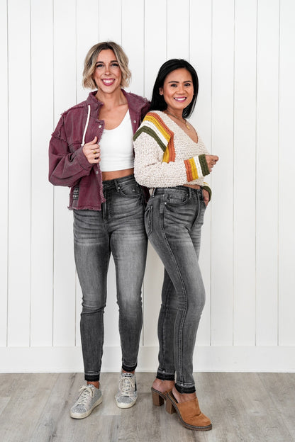 Judy Blue 50 Shades of Grey High Rise Grey Wash Tummy Control Skinny Jeans With Release  Hem