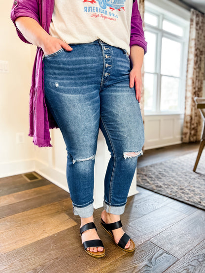 Vervet Button Fly Distressed Knee Straight Jeans