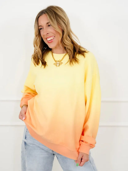 Plus/Reg Dip Dyed Corded Long Sleeve Pullover Top